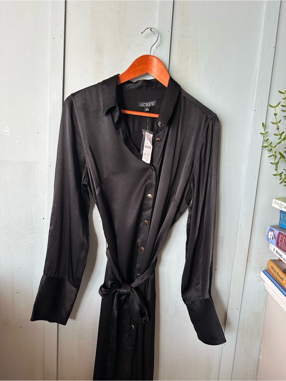 NWT J. CREW BLACK LUSTER CREPE DRAPEY SHIRTDRESS DRESS SZ 10 - Picture 5 of 10